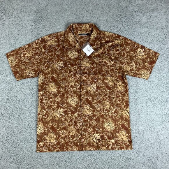 NWT Peruvian‎ Connection Baja Shirt Mens Medium M Floral Camp Collar Pima Cotton - Picture 1 of 11